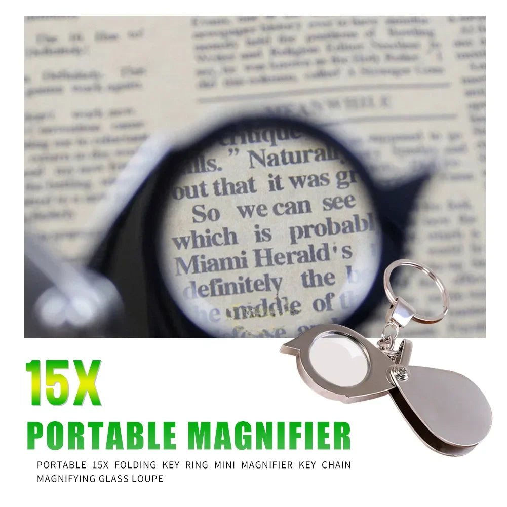 10x / 15x Folding Keychain Magnifier - Portable Pocket Loupe for Jewelry, Coins & Stamps