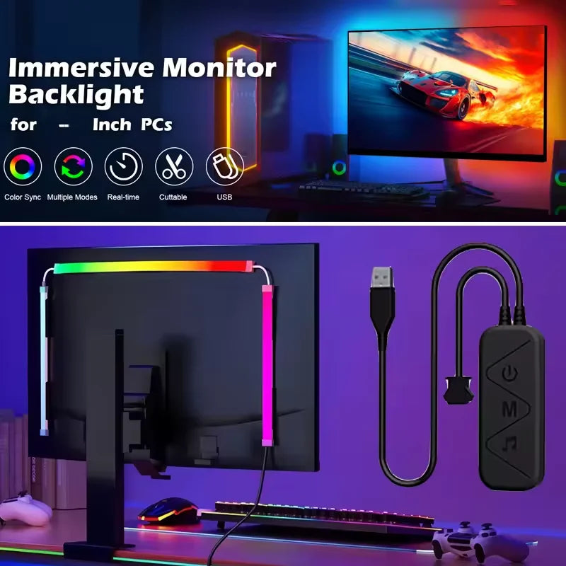 Ambilight RGB LED Monitor Backlight Strip — 24/27/32/34-Inch (61/69/81/86 cm) USB Screen Sync & Music Reactive