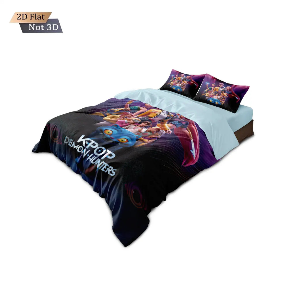 3-Piece K-Pop Demon Hunters Print Duvet Cover Set – Microfiber, Soft & Machine Washable – Multiple Sizes (3.3–9 ft / 1.0–2.8 m)
