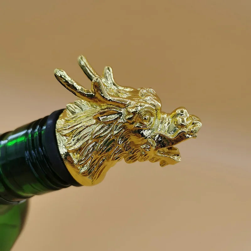 Zinc Alloy Animal Head Wine Pourer - Decorative Bottle Pour Spout & Stopper (Deer, Elk, Lion, Leopard, Wolf, Eagle, Dragon)
