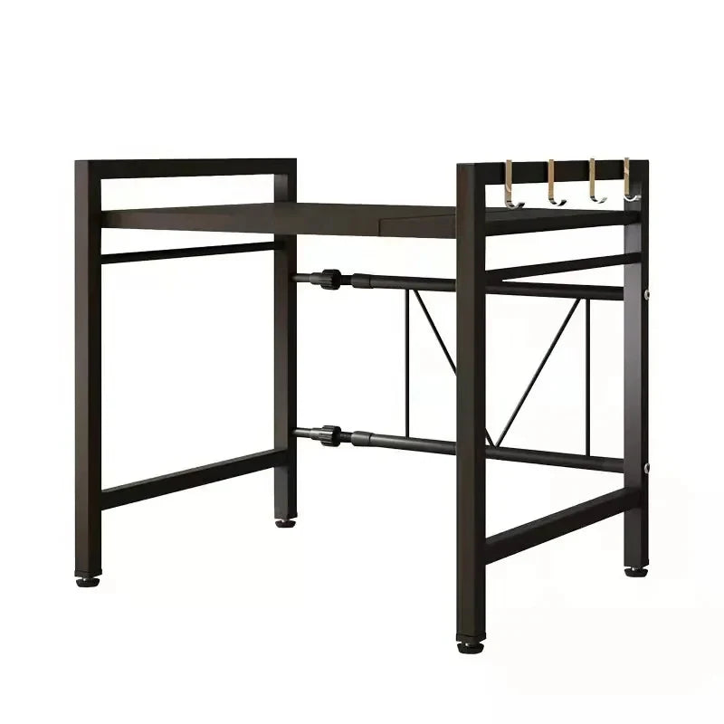 Adjustable Over-Microwave Shelf - Free-Standing Metal Kitchen Storage Rack & Detachable Spice Organizer