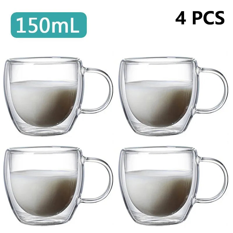 Double Wall Borosilicate Glass Mug - Heat-Resistant Insulated Tumbler for Coffee, Tea, Whiskey, Beer & Cocktails - Gift