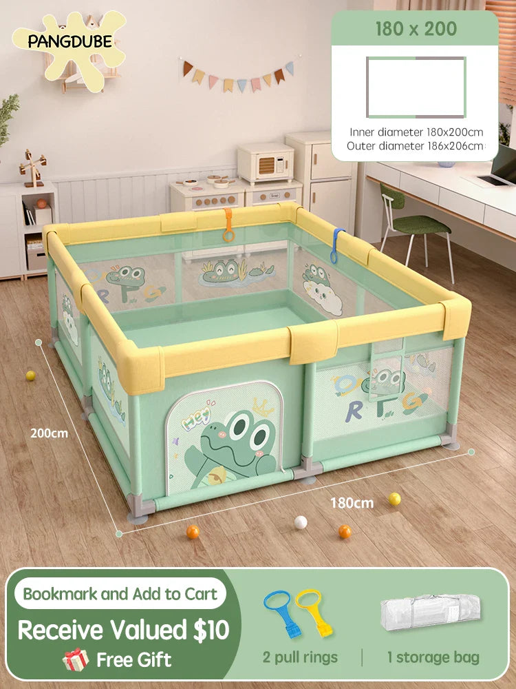 Crocodile Baby Playpen with Storage Bag & Hand Rings – Portable Play Fence for Ball Pit & Toddler Playground