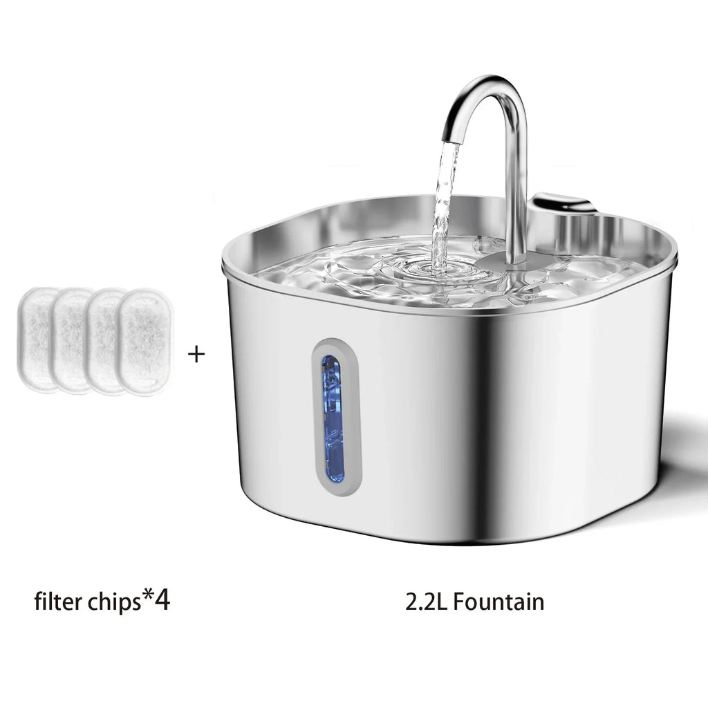 2.2L (74 fl oz) Automatic Stainless Steel Square Pet Water Fountain with Window, Cat Dog Rabbit Feeder