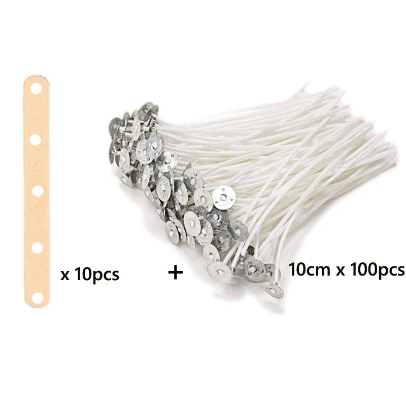 100-Pack Waxed Cotton Candle Wicks with Stand and Tabs, Smokeless Soy Wax-Core Candle Making Supplies