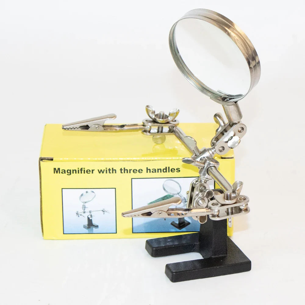 Adjustable 3.5X/12X Dual-Lens Magnifying Welding Clip with LED Light - Soldering Helping Hands & Circuit Board Repair Loupe