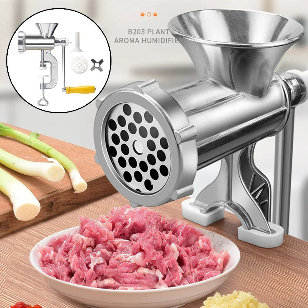 Manual Stainless Steel Meat Grinder Hand Crank with Table Clamp - Multipurpose Food Processor for Meat, Vegetables & Sausage Stuffer