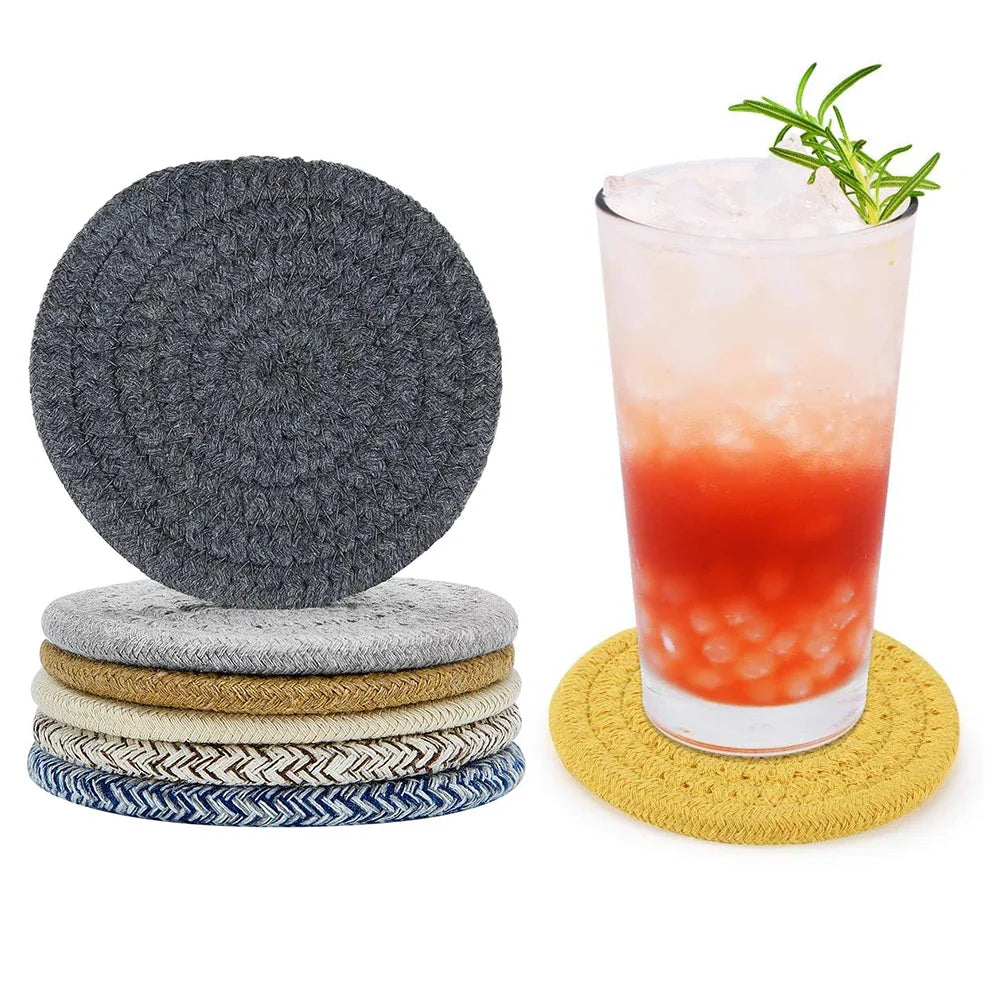 Woven Cotton-Linen Drink Coaster - Heat Resistant, Absorbent Cup Mat for Tabletop Protection