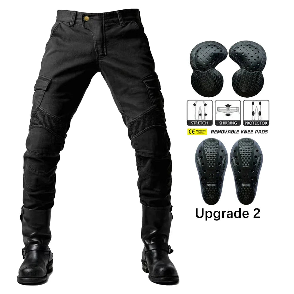 Men's Motorcycle Riding Pants with Detachable Knee and Hip Protectors Four-Season Casual Jeans