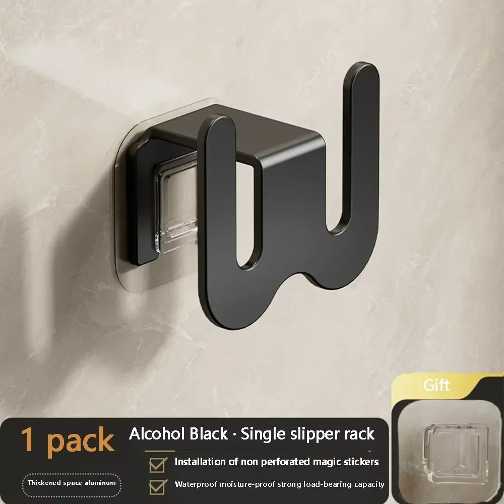 Wall-Mounted Non-Perforated Bathroom Slipper Rack with Rear Drainage, Single-Tier Shoe Storage Hook