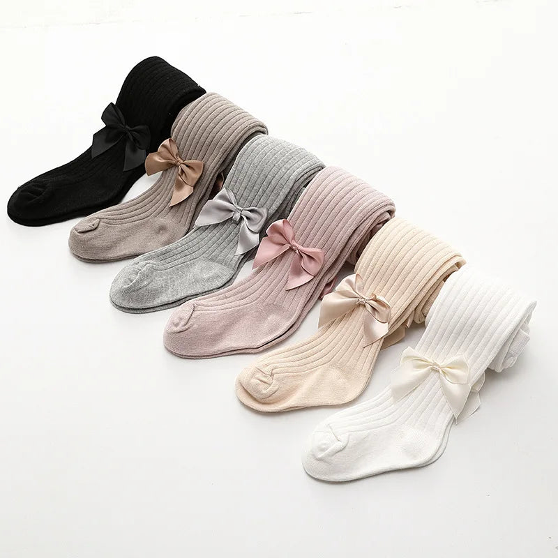 Baby Girls Cotton Mesh Tights with Bowknot - Infant & Toddler Pantyhose 0-4 Years