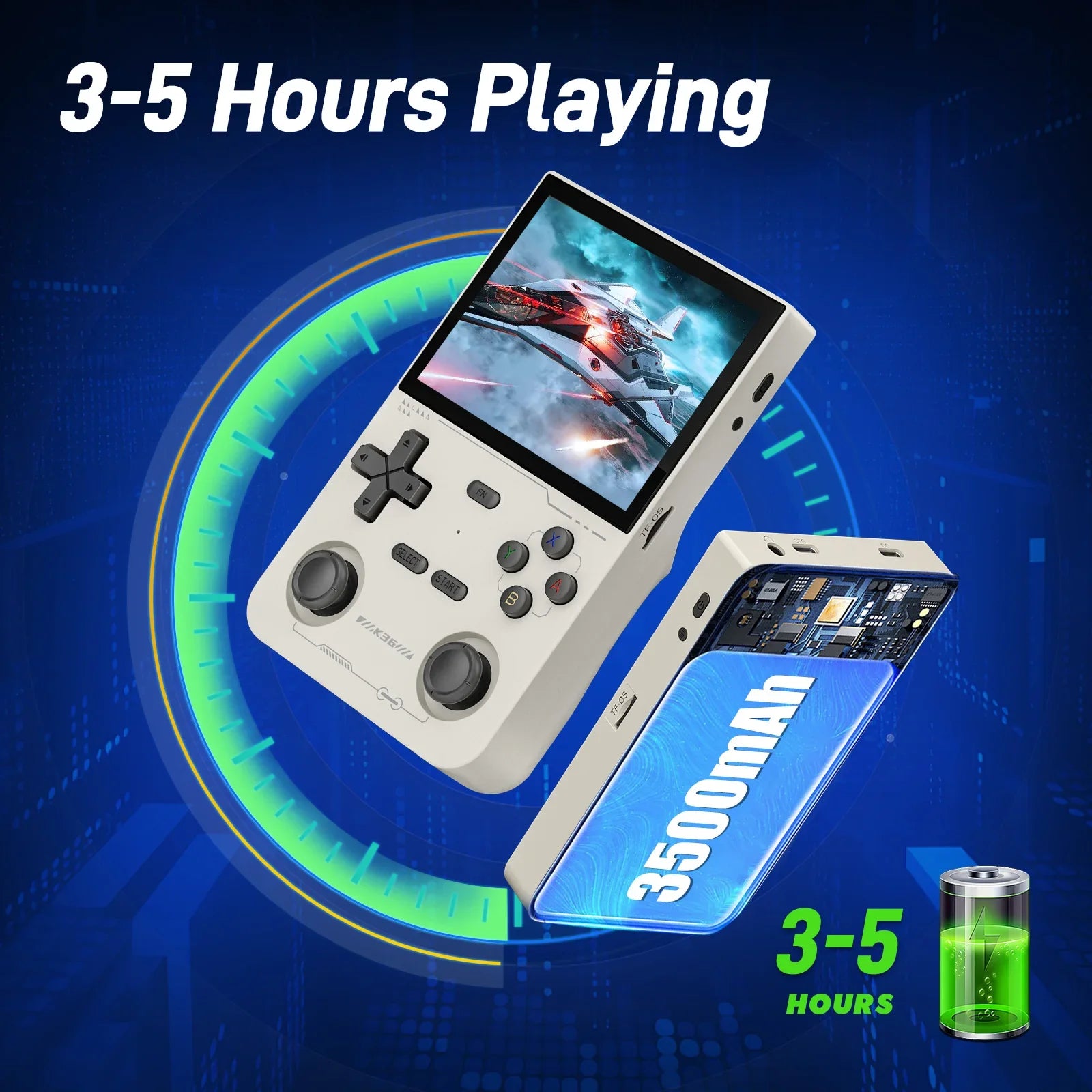 Retro Handheld Emulator Console, 16,000+ Classic Games, 3.5" IPS 500 nit (640x480), RK3326 CPU, 3500mAh, Type-C, 64GB