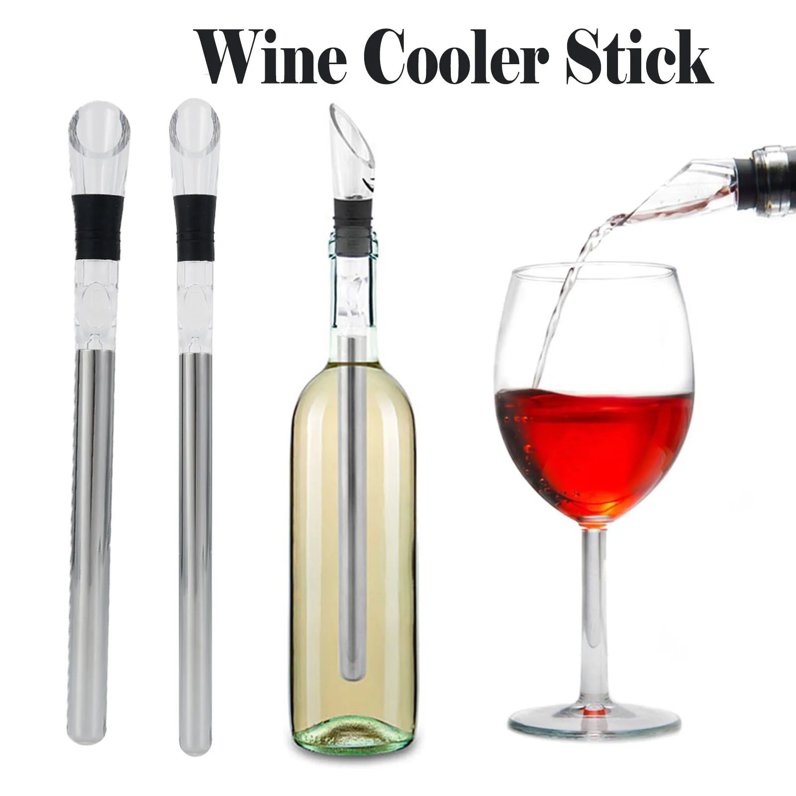 3-in-1 Stainless Steel Wine Chiller Rod 12.7 in (32.2 cm) - Aerator, Pourer & Ice Stick for Wine & Beer