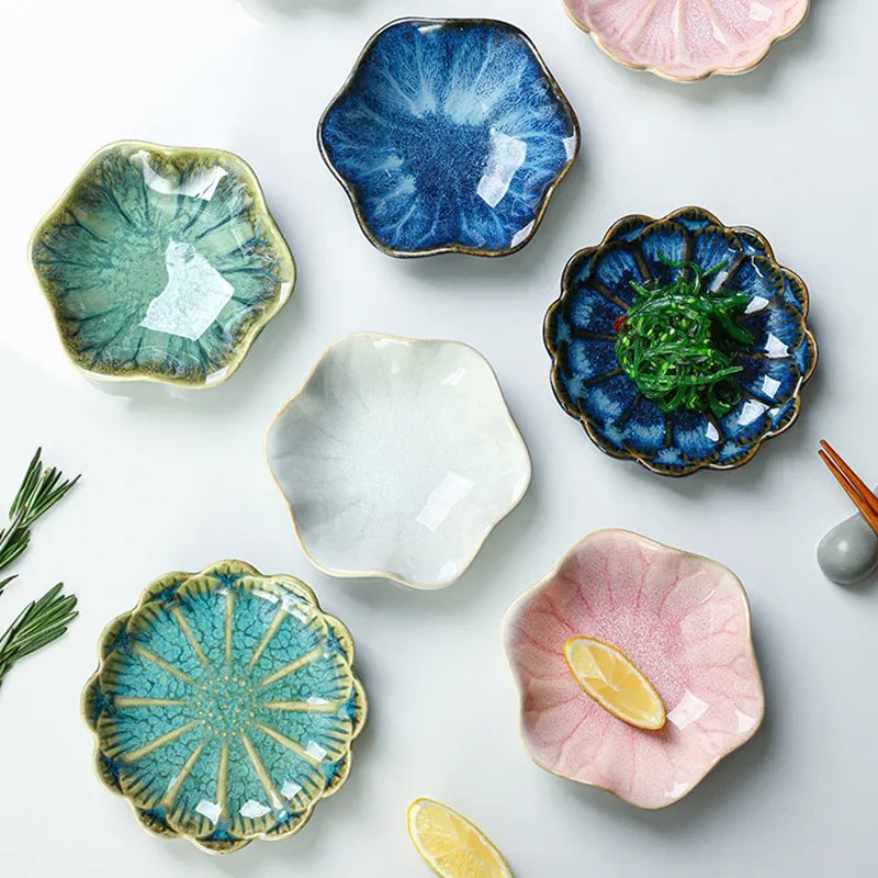 Japanese Style Ceramic Sushi & Sashimi Plate - Retro Kiln Glaze Mini Dipping Dish 11 x 11 x 3.1 cm (4.3 x 4.3 x 1.2 in)