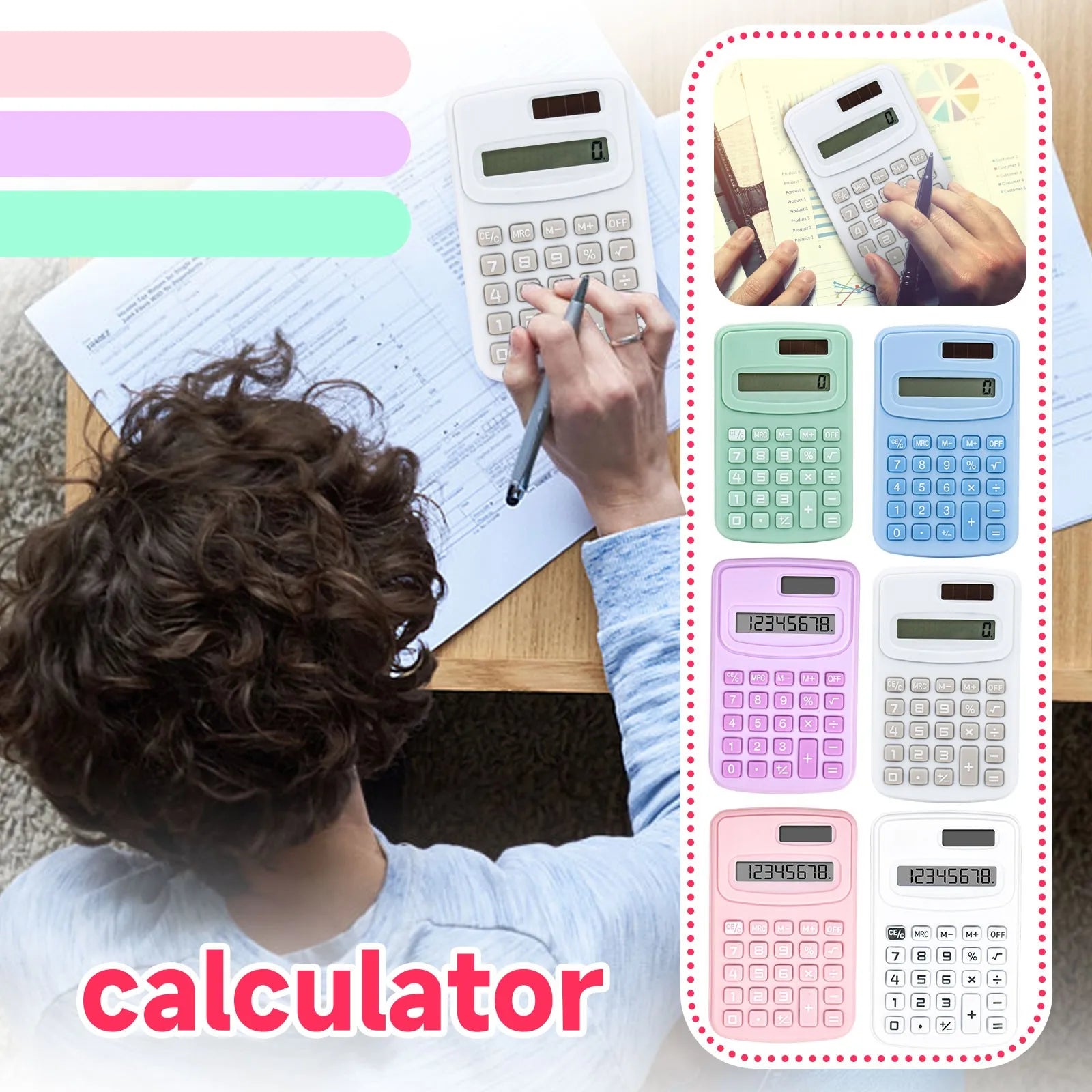 Pocket 12-Digit Solar & Battery Calculator – 4-Function Handheld for Students, Office, Accounting
