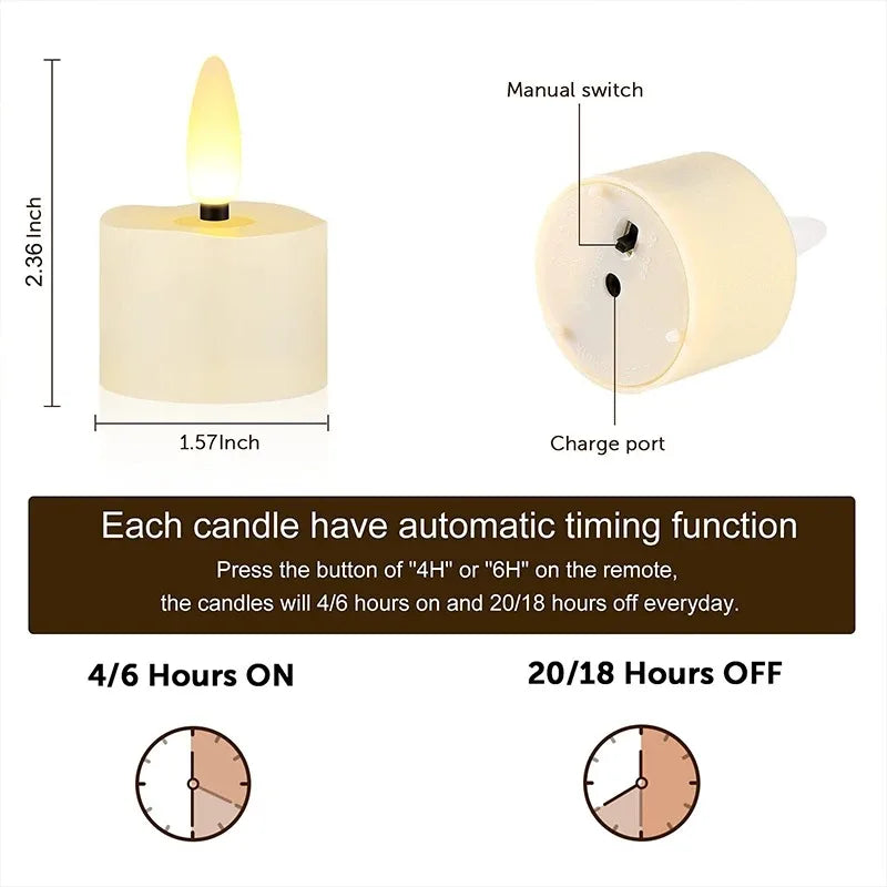 Rechargeable LED Tea Light Candles - 6/12/18/24-Pack Flameless Flickering Tea Lights for Home Decor & Gifts