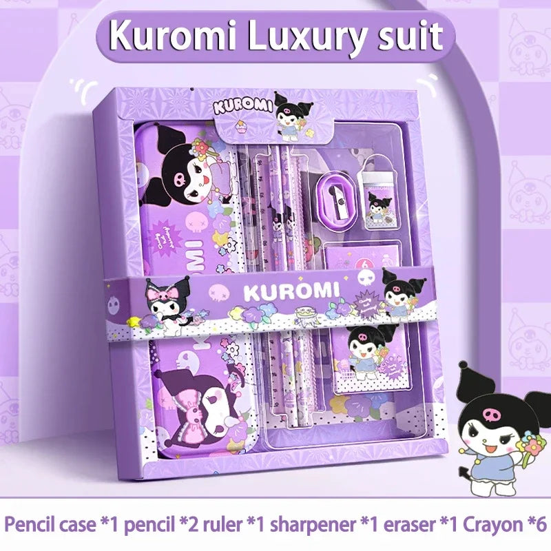 12-Piece Kawaii Character Stationery Set - Kuromi, Cinnamoroll, My Melody, Pochacco, Pompompurin, Hello Kitty Pencils, Erasers and Rulers Student School Supplies Gift