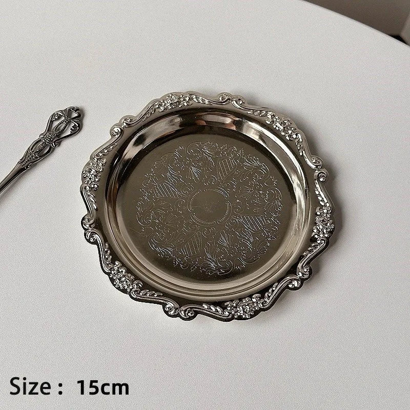 Hexagonal Stainless Steel Dessert Plates - Silver & Gold, 10/15/20/25 cm (4/6/8/9.8 in) - Retro Cake, Snack & Jewelry Tray
