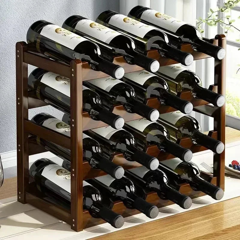 Red Bamboo Tabletop Wine Rack - Grid Wine Bottle Holder & Display