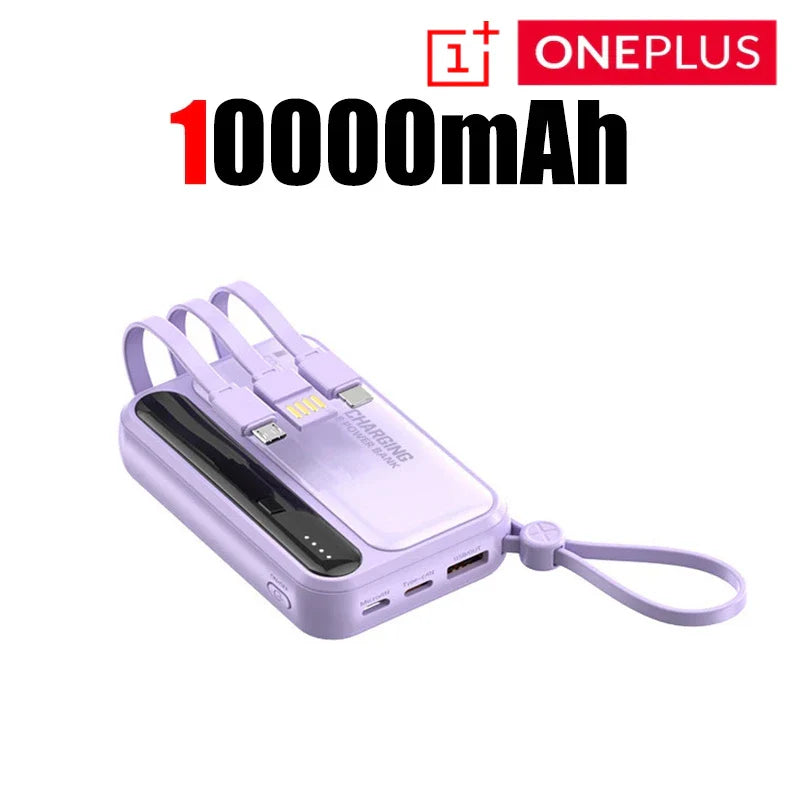 Mini Magnetic 10,000mAh Power Bank, Fast Charging Portable Charger with Built-In Cables, LED Display & Lanyard