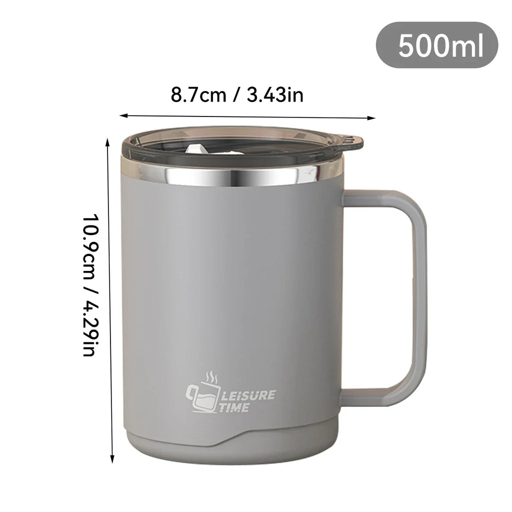 500ml (16.9oz) 304 Stainless Steel Double-Layer Insulated Travel Mug with Handle, Sealed Vacuum Flask