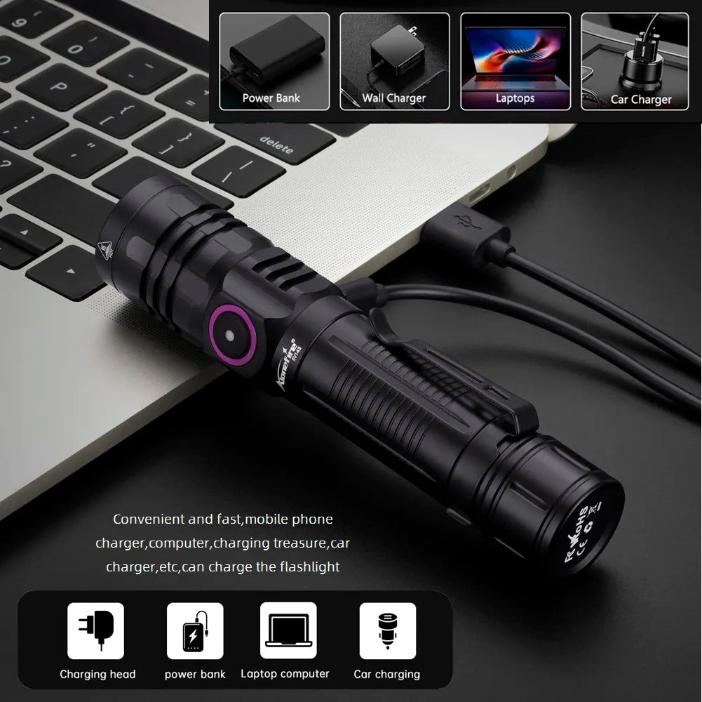 3-LED 365nm UV Blacklight Flashlight USB-C Rechargeable – Pet Stain & Scorpion Detector, UV Glue Curing Torch