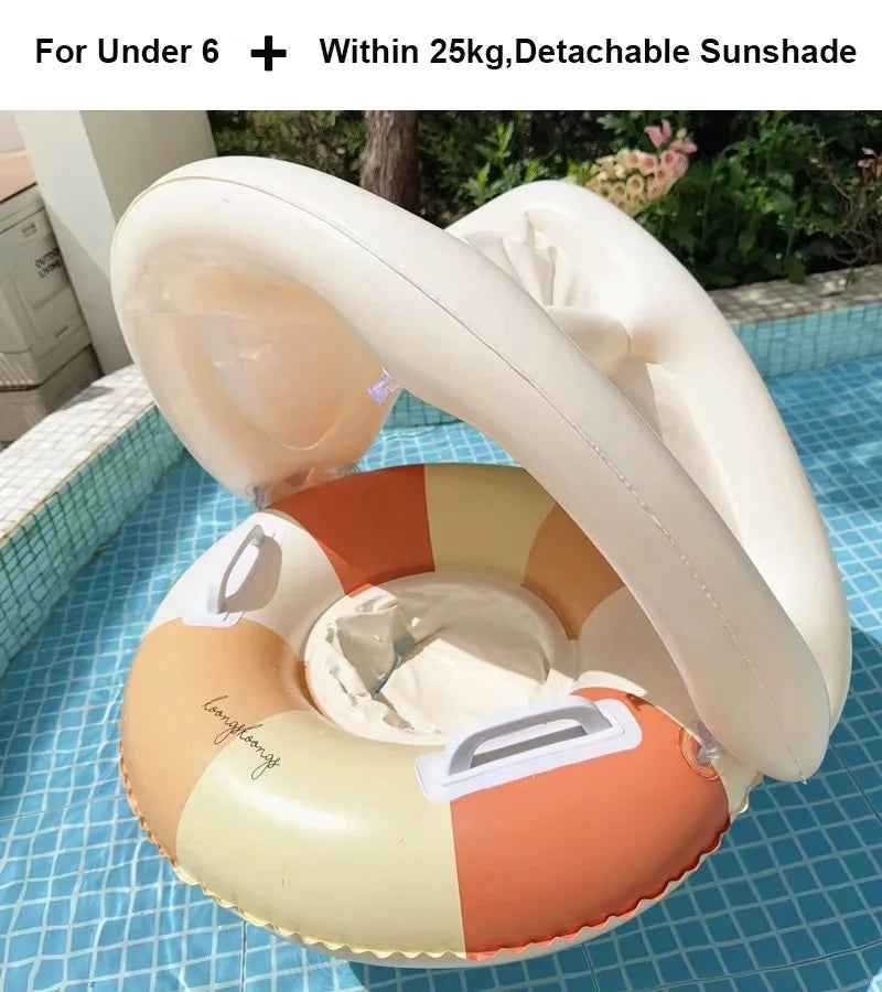 Kids Inflatable Swim Ring Float Pants – Retro Striped Pool Tube Seat for Ages 3-6