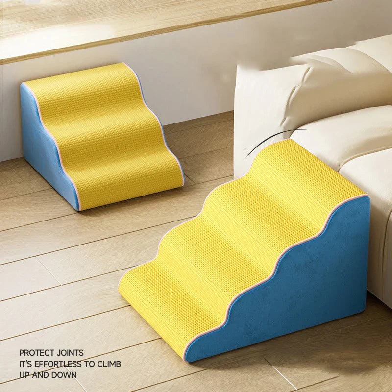 3/4-Step Pet Stairs Memory Foam Ramp for Small Dogs & Cats - Removable Washable Cover, Non-Slip Sofa Ramp