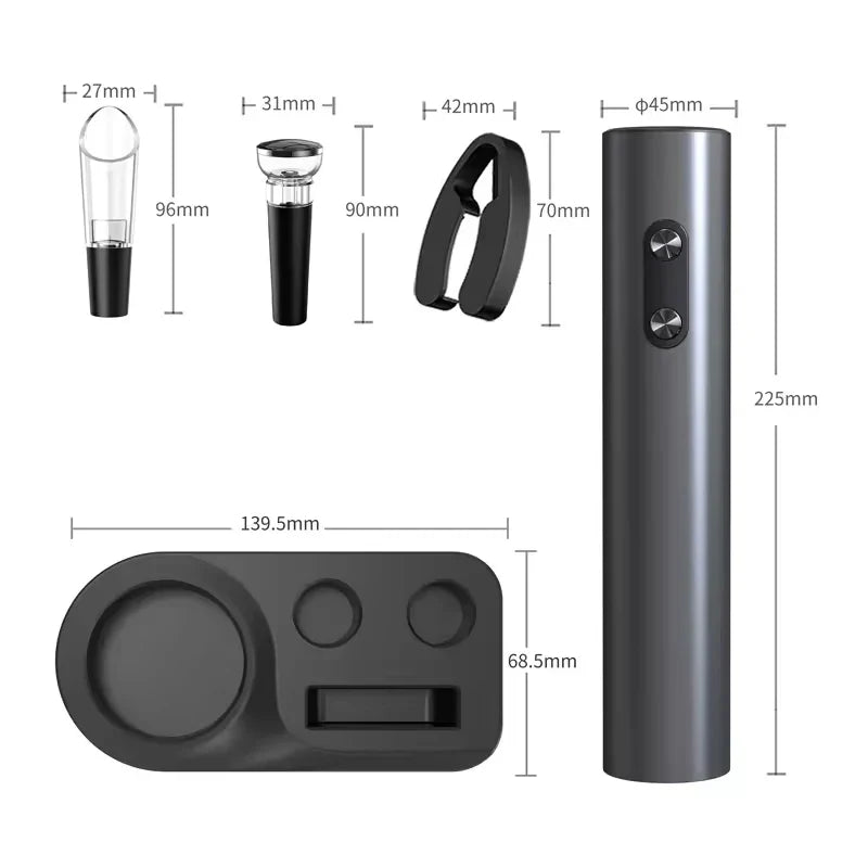 Electric Automatic Wine Opener Set — Battery-Powered Bottle Opener with Pourer, Vacuum Stopper & Foil Cutter Gift Set