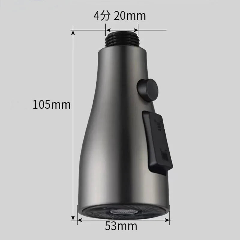 Universal Kitchen Faucet Spray Head 3-Mode Pull-Out Replacement ABS 1/2" (12.7 mm) Connector