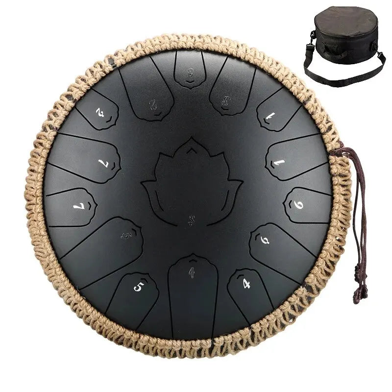 Steel Tongue Drum 13-Inch (32 cm) 15-Note C Scale Handpan-Style Percussion with Mallets & Carry Bag
