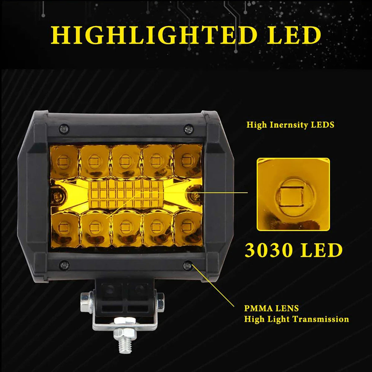 60W 12V LED Work Light 20-SMD Combo Beam Fog Spotlight IP67 for Truck UTV SUV ATV Boat Off-Road