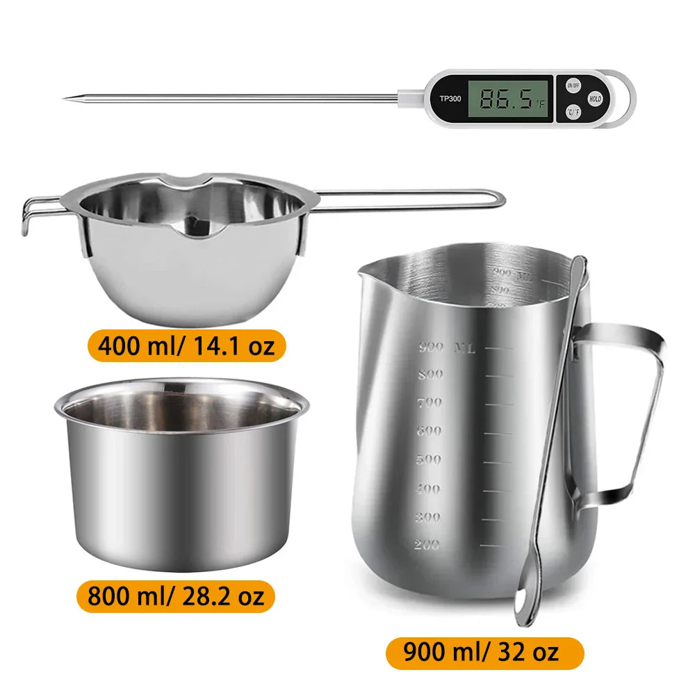 Stainless Steel Double Boiler Wax Melting Pot – Candle Making DIY Starter Kit (600ml/20oz & 900ml/30oz Options)