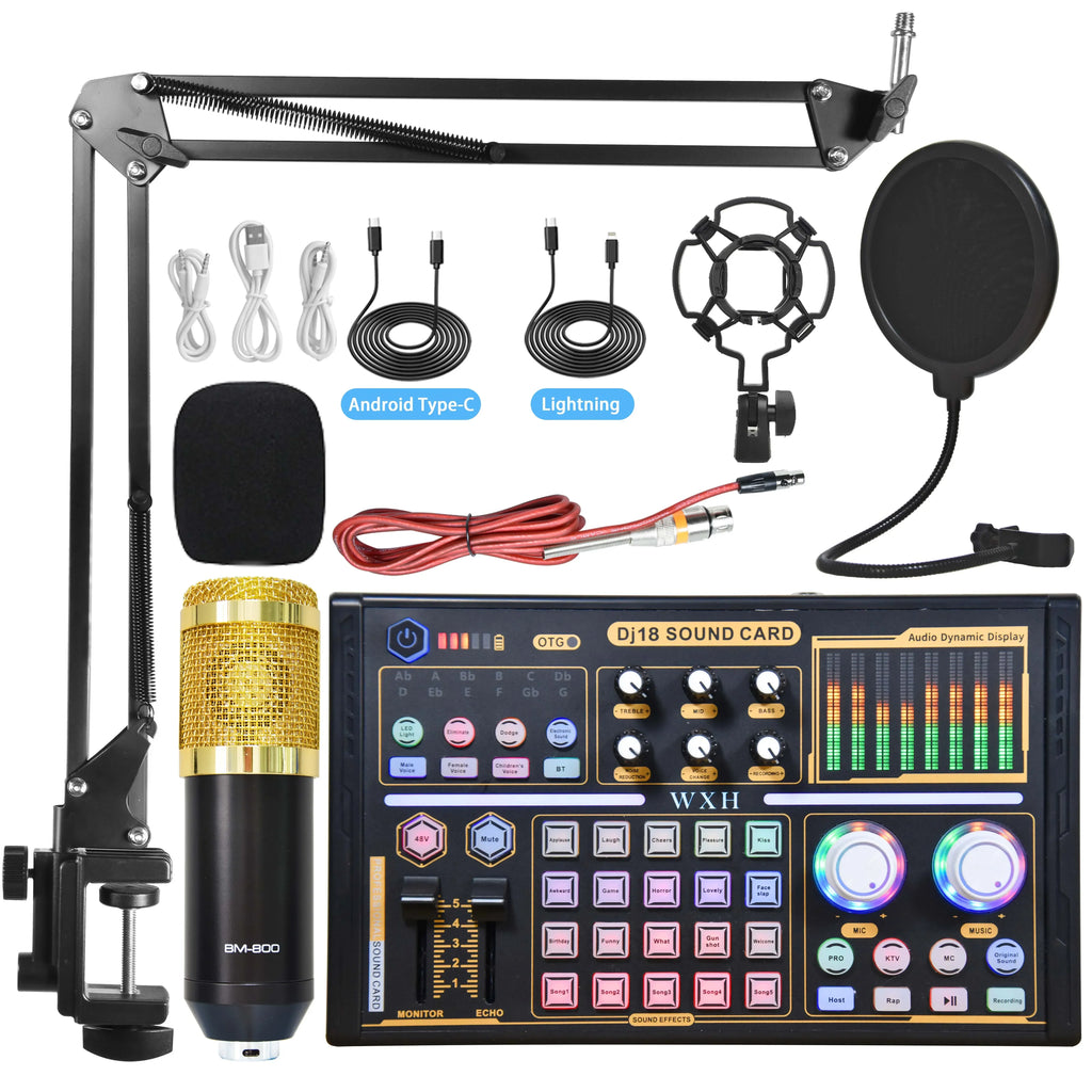 External Sound Card Studio Mixer with Noise-Reduction Microphone for Live Streaming, TikTok, Podcasting