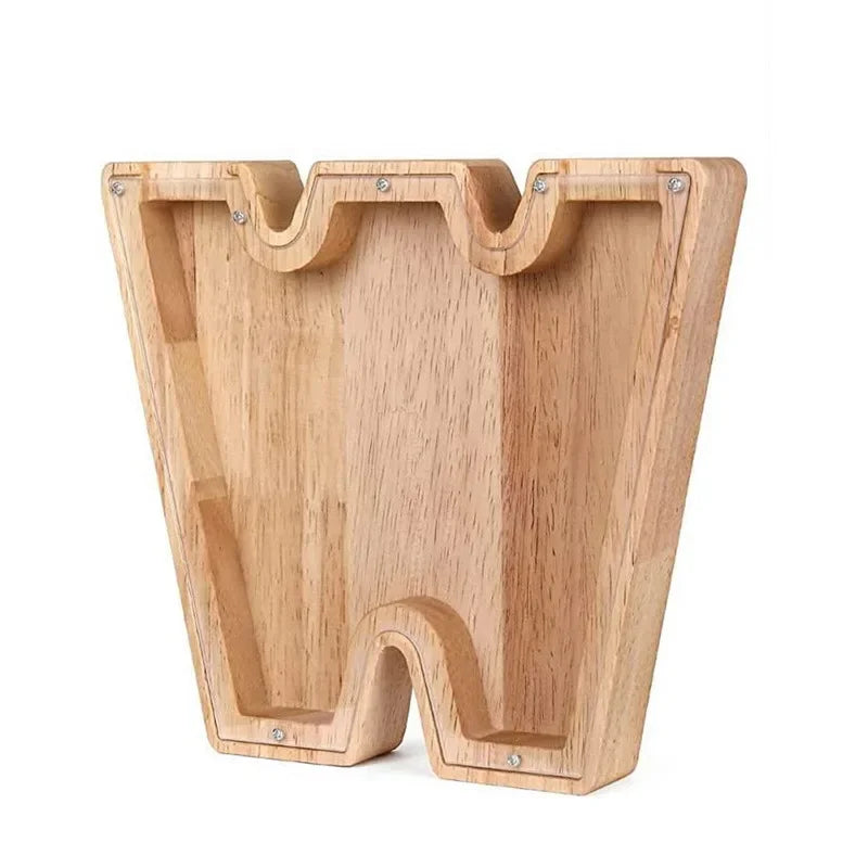 26-Letter Wooden Piggy Bank A-Z Alphabet Coin Money Box Kids Savings Jar Desktop Decor Gift