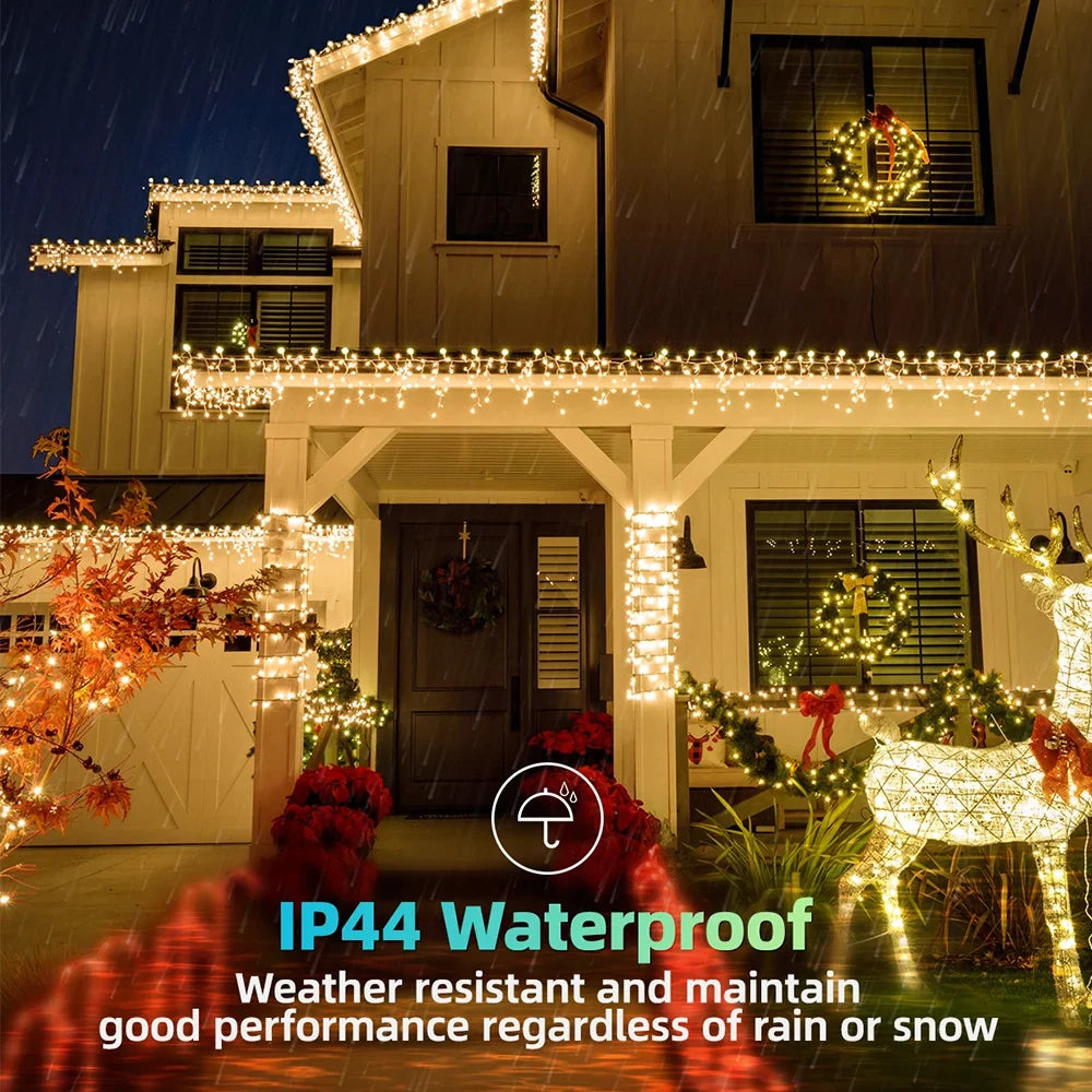 Solar Curtain Icicle Fairy String Lights 3.5M (11.5 ft) IP65 Waterproof Outdoor Wedding & Christmas Garden Decor