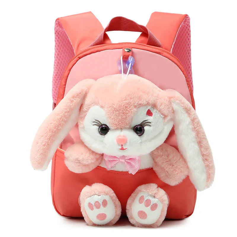 Plush 3D Rabbit Kids Backpack – Cute Bow Tie Cartoon Preschool & Kindergarten School Bag