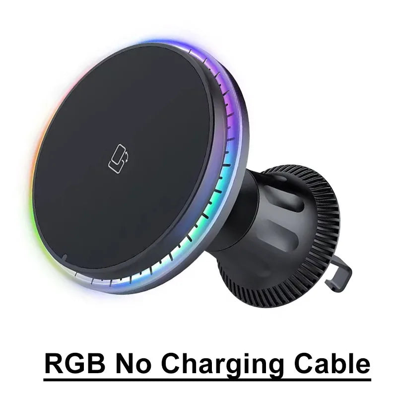 30W Magnetic Car Wireless Charger Vent Mount with RGB LED Light Fast MagSafe-Compatible Phone Holder