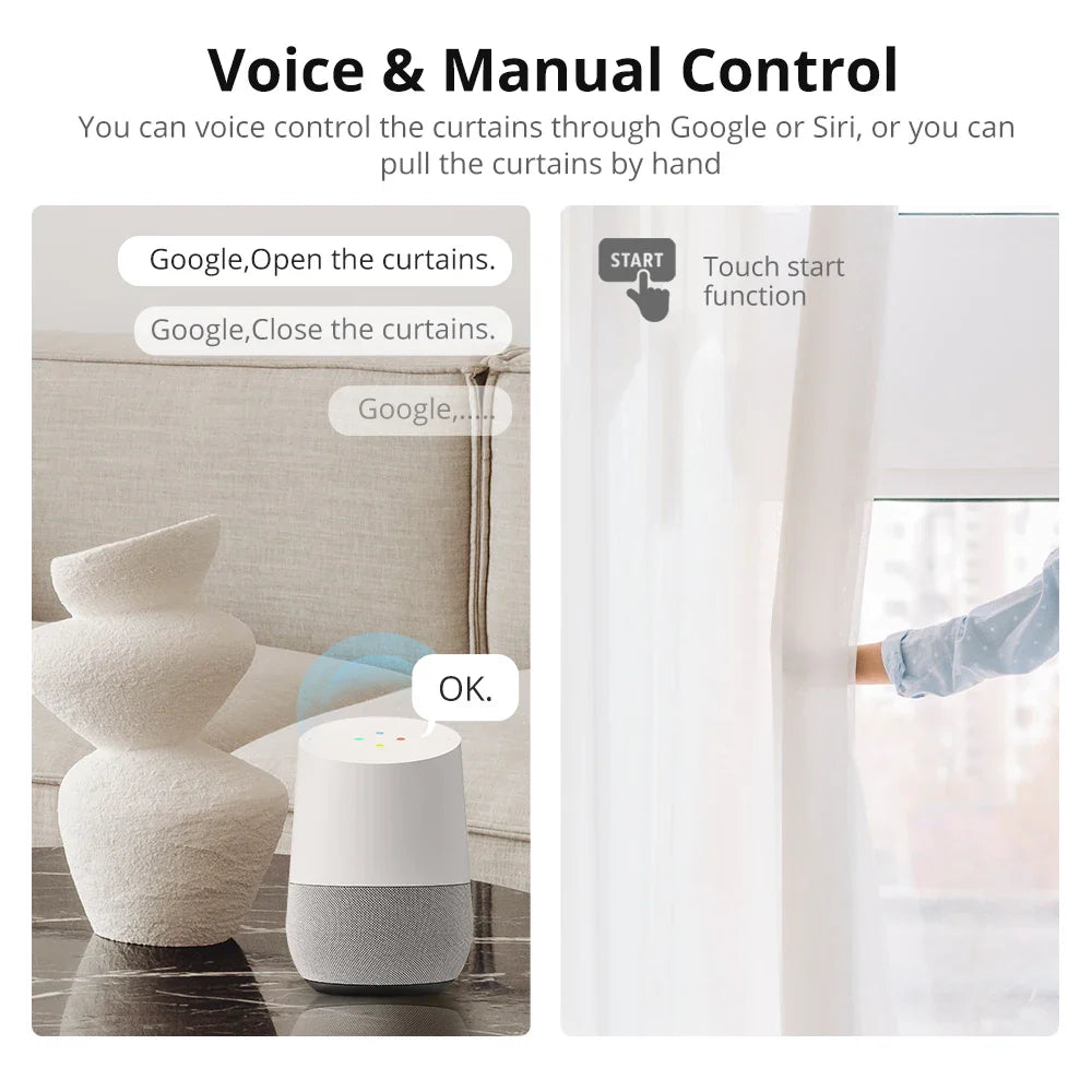 Matter and Thread Smart Curtain Motor App & Voice Control for Google Home Siri SmartThings with RF Remote