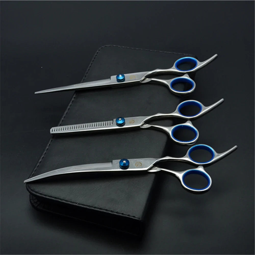Professional Dog Grooming Scissors Set - 6" (15.2 cm) & 7" (17.8 cm) Stainless Steel Thinning & Curved Pet Shears