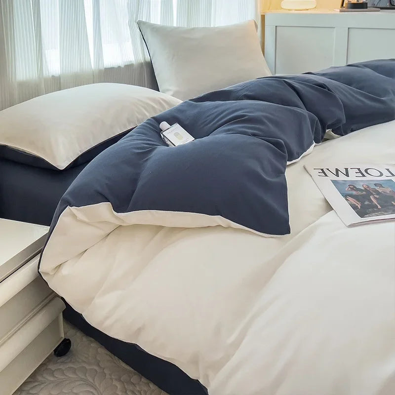 Reversible Brushed Microfiber 4-Piece Bedding Set – Duvet Cover, Sheet & 2 Pillowcases – Sizes 150×200 to 220×240 cm (59×79 in to 87×94 in)