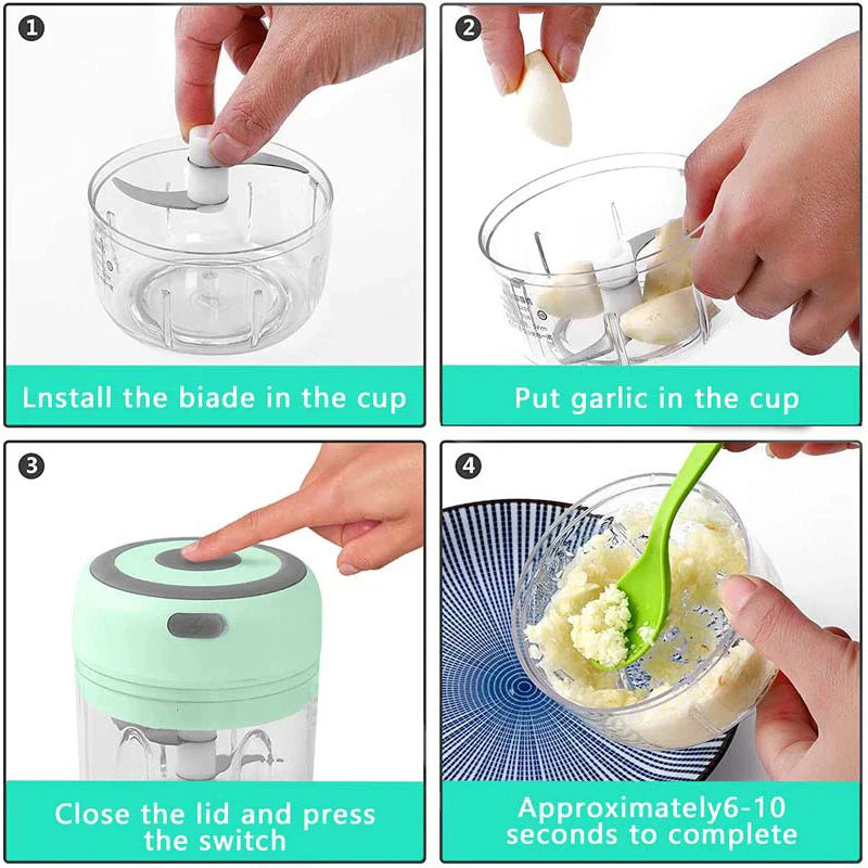 250ml (8.5 fl oz) Stainless Steel Electric Garlic & Ginger Chopper Mini Food Shredder