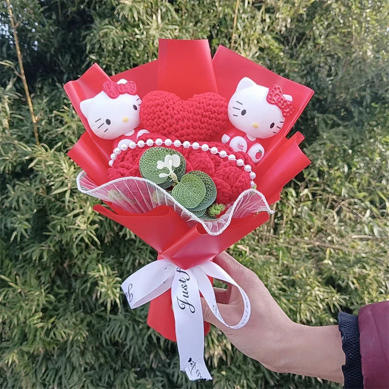 Kawaii Cat Plush Bouquet with Soap Rose Flowers — Cute Valentine's Day, Birthday & Graduation Gift
