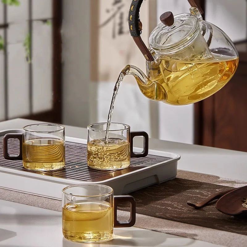 120ml (4 fl oz) Heat-Resistant Glass Tea Cup with Walnut Handle, Mini Espresso & Coffee Mug, Borosilicate Teaware (1-Piece)