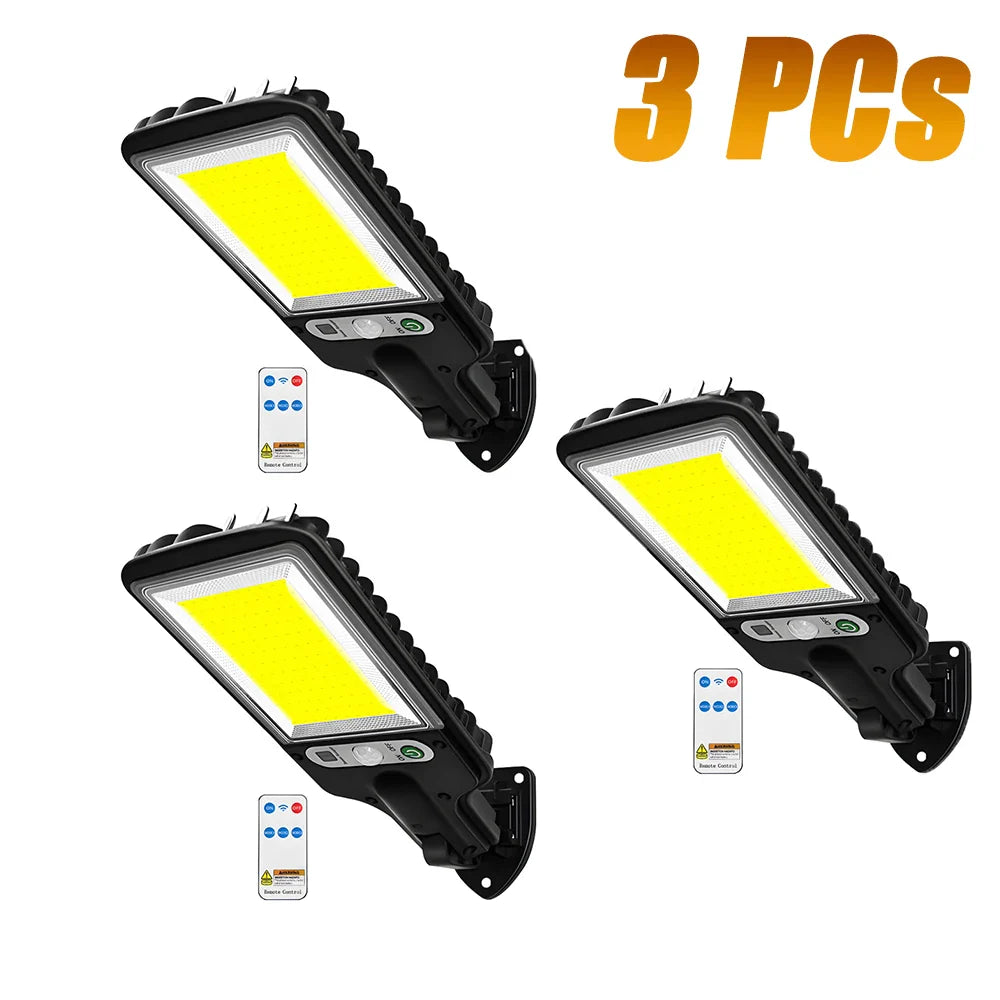 LED COB Solar Motion Sensor Wall Light – 3 Modes, Remote Control, IP65 Waterproof, 1500LM 1200mAh