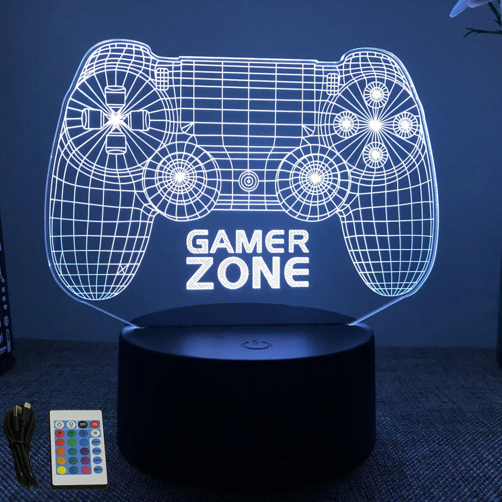 3D LED Neon Gamer Lamp - RGB Acrylic Night Light with Remote & Touch for Kids & Gaming Room