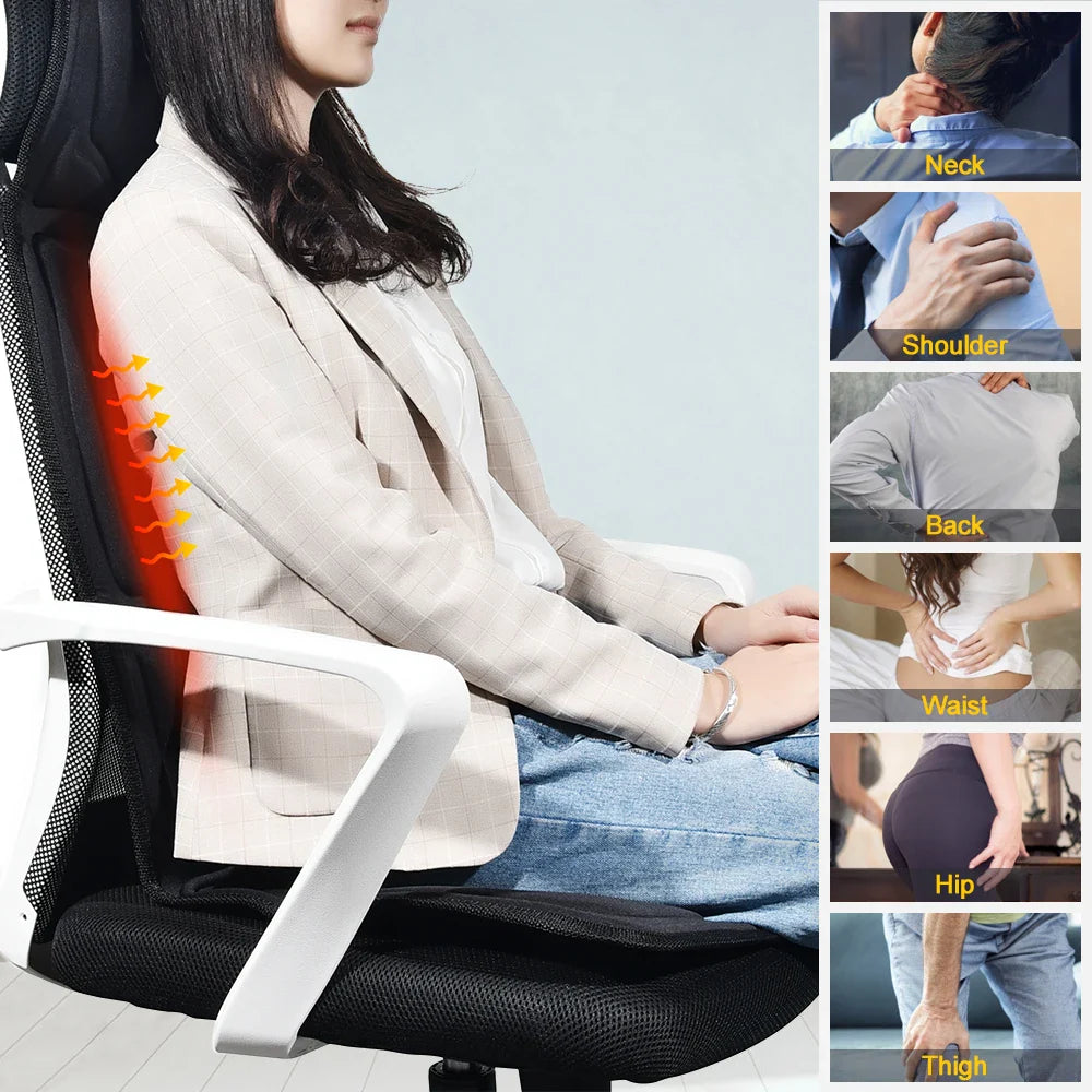Heated Electric Massage Chair Pad – Vibrating Neck, Back & Lumbar Cushion for Car & Home (AC/DC 12V)
