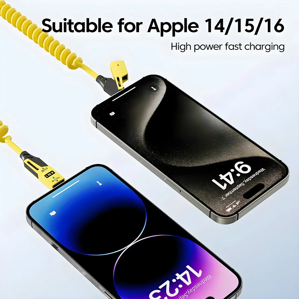 65W Quick Charger Spring USB Cable 4 in 1 Spring Data Cable 6A USB Type C Spring Telescopic Wire for iPhone iPad MacBook Huawei