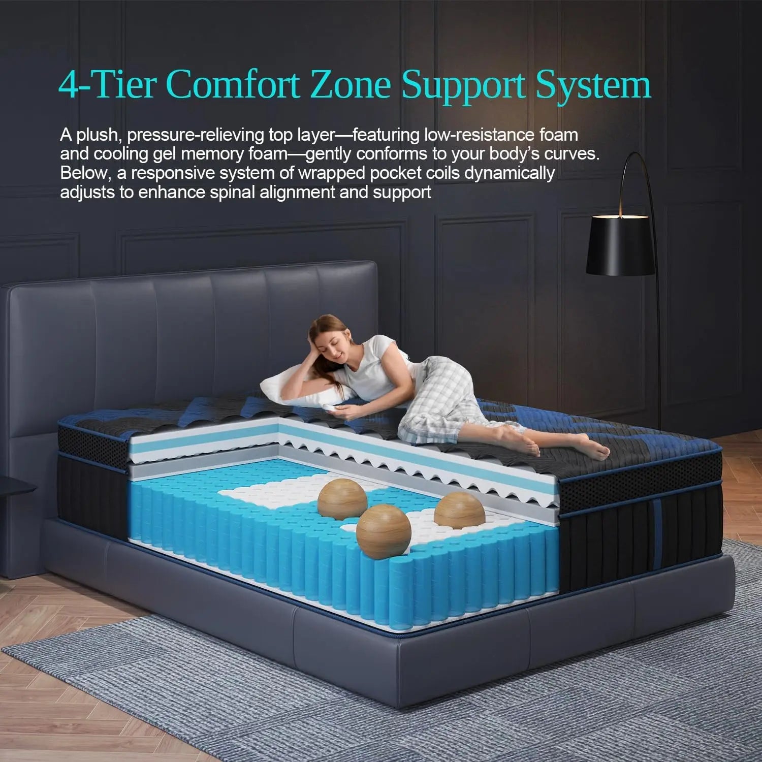 14 Inch Hybrid Queen Mattress with Gel Memory Foam & Pocket Coils, Medium Firm for Motion Isolation and Pressure Relief