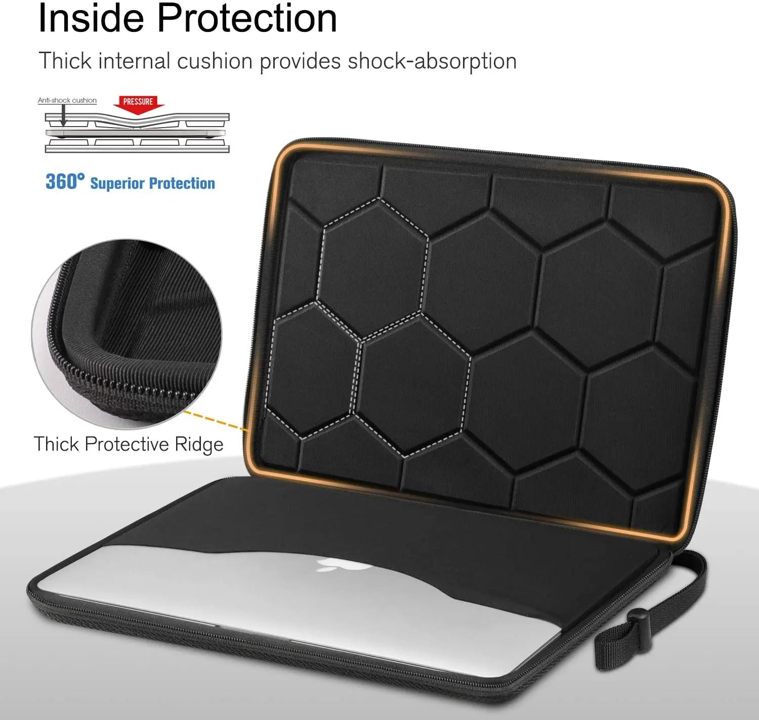 Shockproof Waterproof EVA Laptop Sleeve with Detachable Strap — Fits 13/14/15.6-inch (33–39.6 cm) Laptops, Black